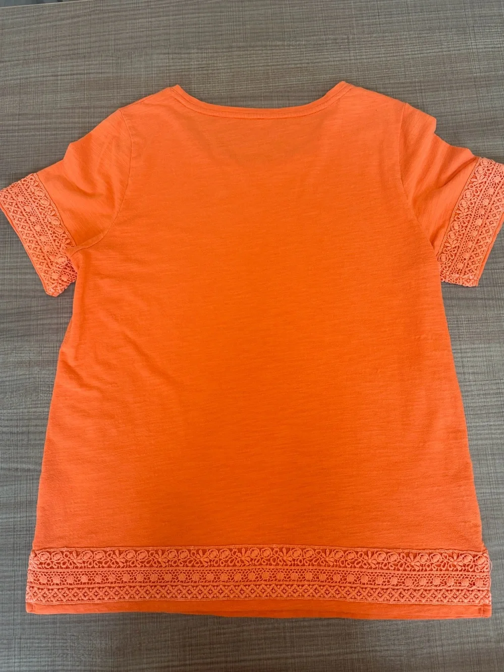 Talbots Orange Short-Sleeve Top with Crochet Trim Size M